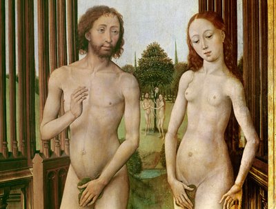 Triptych of the Redemption, Left Panel: Adam and Eve Chased Out of Paradise by Rogier van der Weyden